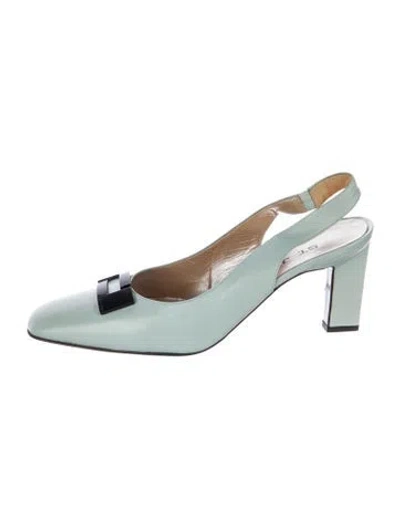 Pre-owned St John Leather Slingback Pumps In Green