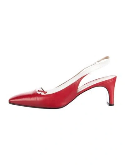 Pre-owned St John Leather Slingback Pumps In Red