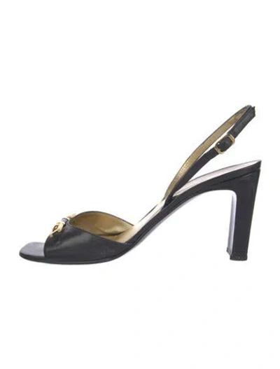 Pre-owned St John Leather Slingback Sandals In Black