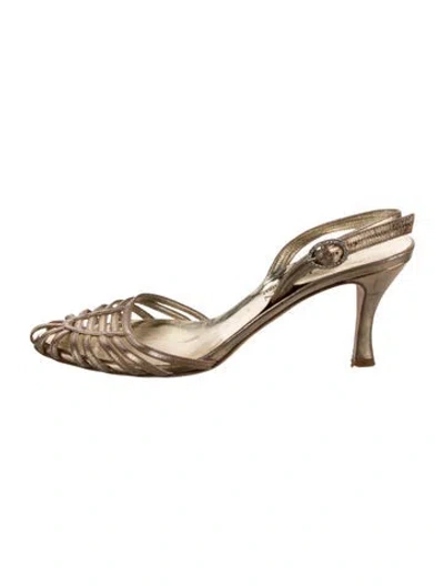 Pre-owned St John Leather Slingback Sandals In Gold/metallic