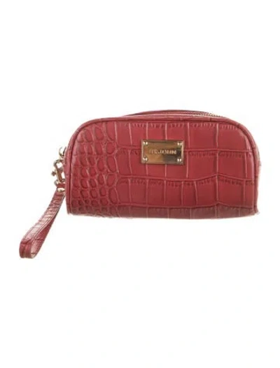 Pre-owned St John Leather Solid Cosmetic Bag In Red