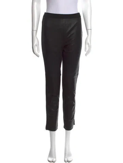 Pre-owned St John Leather Straight Leg Pants In Black