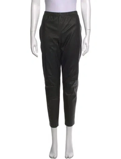 Pre-owned St John Leather Straight Leg Pants In Black