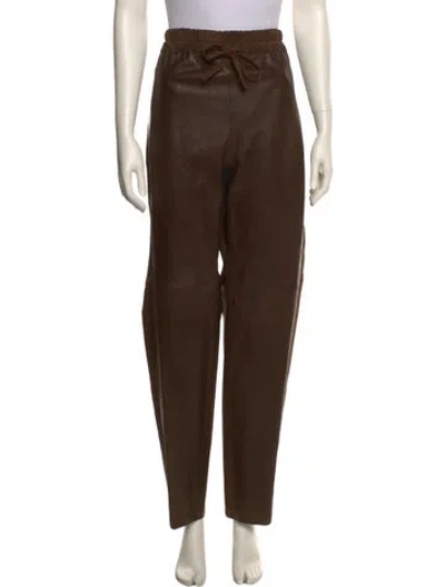 Pre-owned St John Leather Straight Leg Pants In Brown