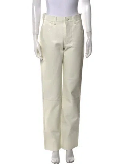 Pre-owned St John Leather Straight Leg Pants In White