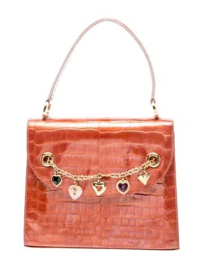 Pre-owned St John Leather Top Handle Bag In Brown/metallic