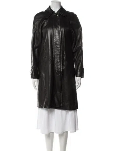 Pre-owned St John Leather Trench Coat In Black