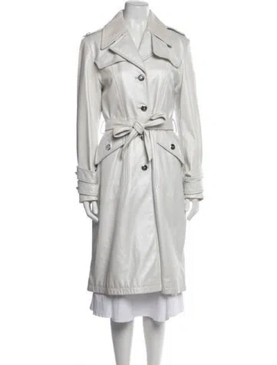 Pre-owned St John Leather Trench Coat In White