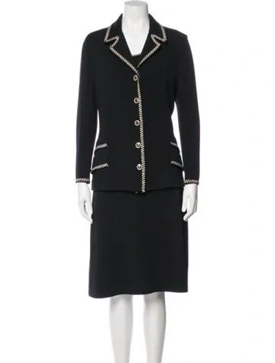 Pre-owned St John Leather Trim Embellishment Dress Set In Black
