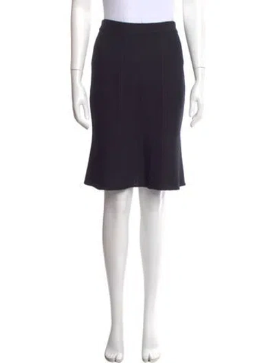 Pre-owned St John Leather Trim Embellishment Knee-length Skirt In Blue