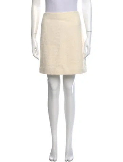 Pre-owned St John Leather Trim Embellishment Mini Skirt In Neutral