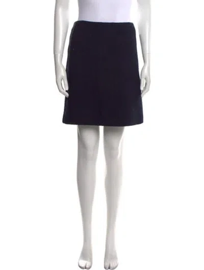 Pre-owned St John Leather Trim Embellishment Mini Skirt W/ Tags In Blue