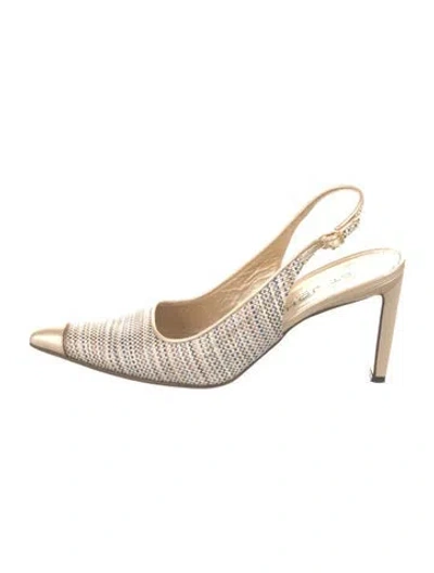 Pre-owned St John Leather Trim Embellishment Slingback Pumps In Neutral