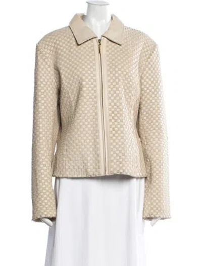 Pre-owned St John Leather Tweed Pattern Jacket In Neutral