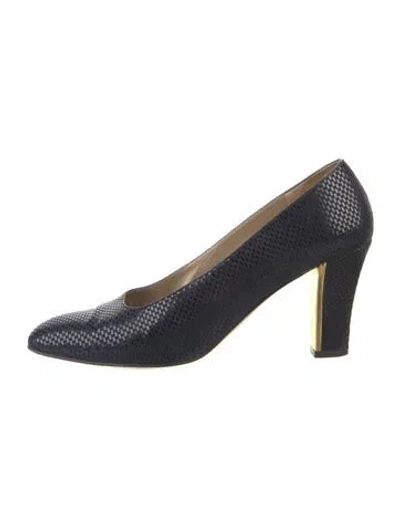 Pre-owned St John Leather Tweed Pattern Pumps In Blue