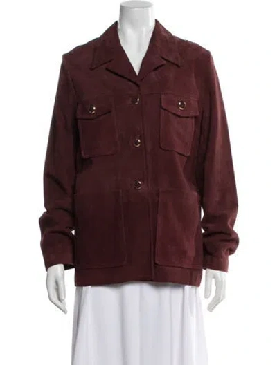 Pre-owned St John Leather Utility Jacket In Burgundy