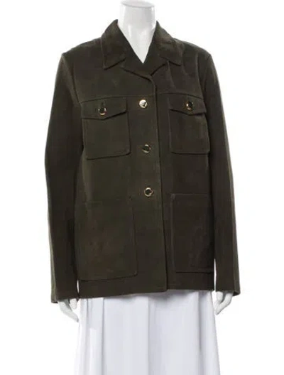 Pre-owned St John Leather Utility Jacket In Green