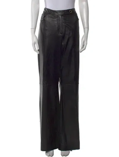 Pre-owned St John Leather Wide Leg Pants In Black