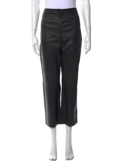 Pre-owned St John Leather Wide Leg Pants In Black