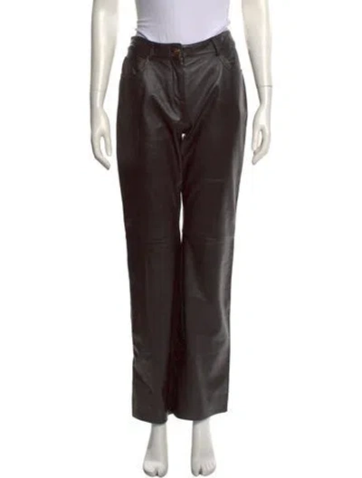 Pre-owned St John Leather Wide Leg Pants In Brown