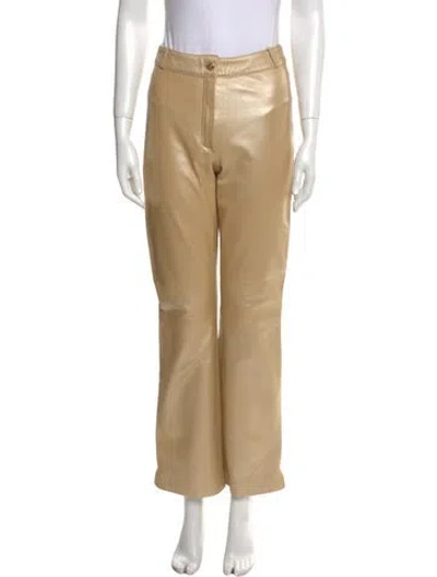 Pre-owned St John Leather Wide Leg Pants In Yellow