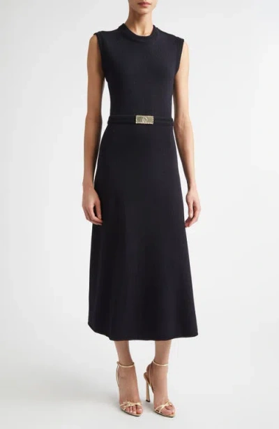 St John St. John Legacy Crepe Sleeveless Wool Blend Sweater Dress In Black