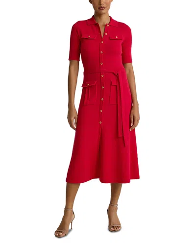 St John Legacy Crepe Wool Blend Shirt Dress In Red