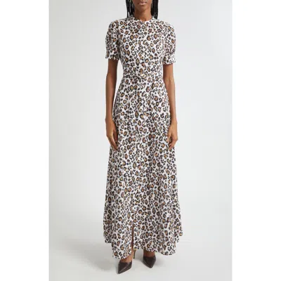 St John St. John Leopard Print Cotton Eyelet Belted Shirtdress In White