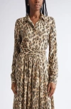 St John St. John Leopard Print Silk Georgette Button-up Shirt In Brown