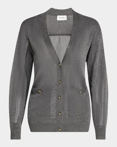 St John Lightweight Metallic Mixed-media Cardigan In Black