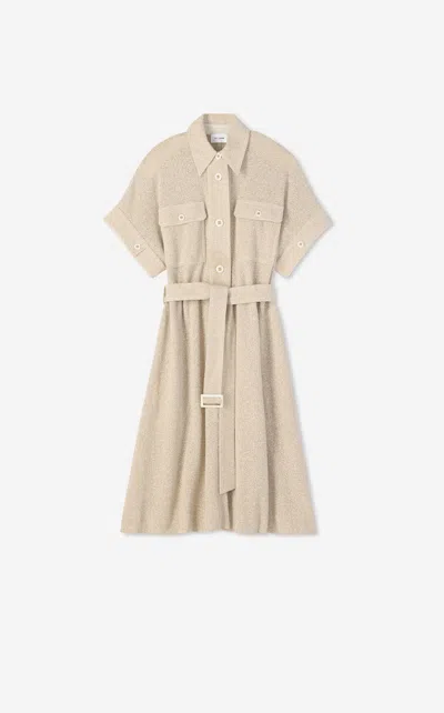 St John Lightweight Terry Textured Tweed Shirt Dress In Stem