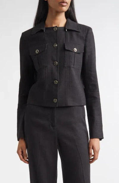 St John St. John Linen Blend Twill Jacket In Black