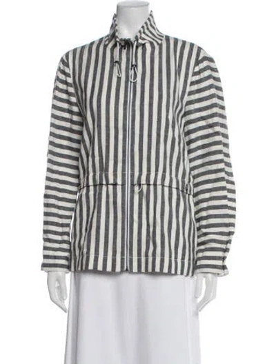 Pre-owned St John Linen Striped Jacket In Gray