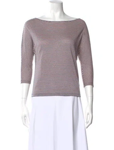 Pre-owned St John Linen Striped Top In Orange
