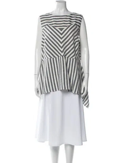 Pre-owned St John Linen Striped Top In White