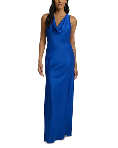 St John Liquid Satin Cowl Neck Dress In Multi