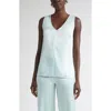 St John St. John Liquid Satin V-neck Tank In Blue