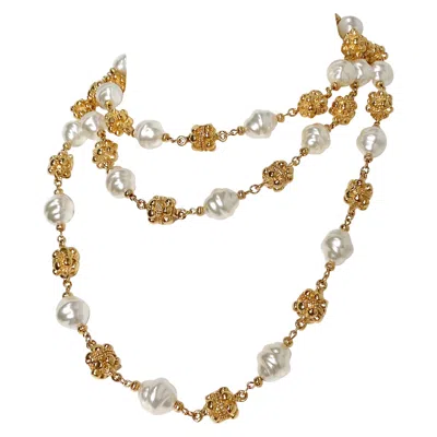 Pre-owned St John St. John Long Baroque Costume Pearl & Gold-tone Link Necklace Circa 1980s In Multi