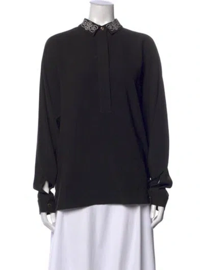 Pre-owned St John Long Sleeve Blouse In Black