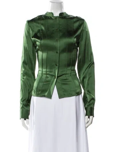 Pre-owned St John Long Sleeve Blouse In Green