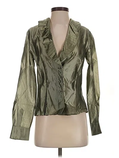 Pre-owned St John Long Sleeve Blouse In Green