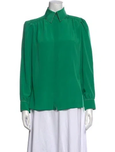 Pre-owned St John Long Sleeve Blouse In Green