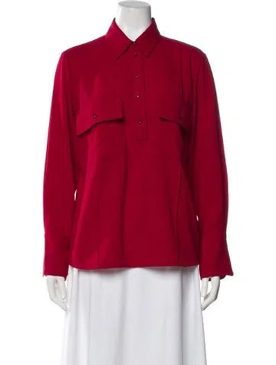 Pre-owned St John Long Sleeve Blouse In Red