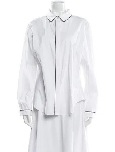 Pre-owned St John Long Sleeve Blouse In White