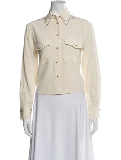 Pre-owned St John Long Sleeve Blouse In White