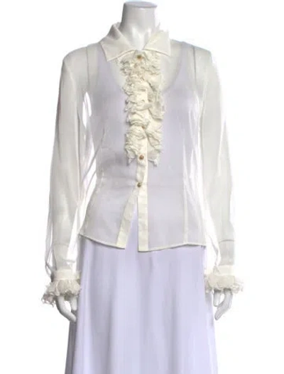 Pre-owned St John Long Sleeve Blouse In White