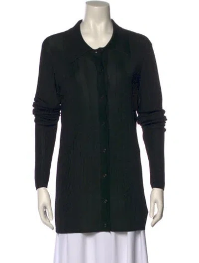 Pre-owned St John Long Sleeve Button-up Top In Black