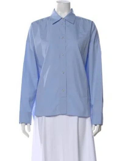 Pre-owned St John Long Sleeve Button-up Top In Blue