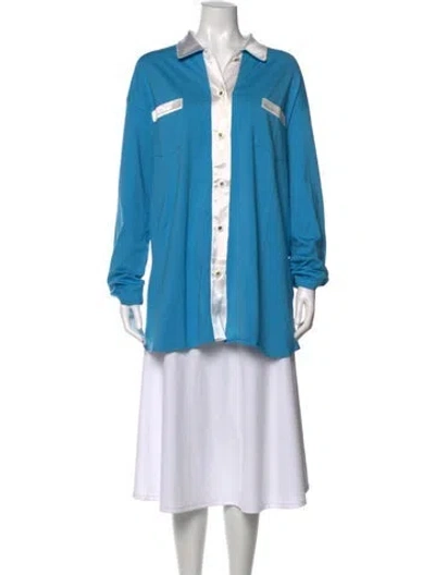 Pre-owned St John Long Sleeve Button-up Top In Blue