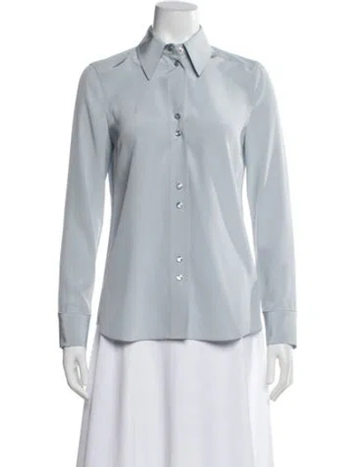 Pre-owned St John Long Sleeve Button-up Top In Blue